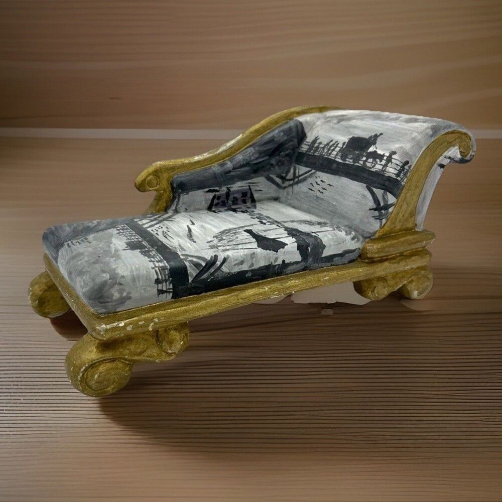Wildcard 1990 Artisan Signed Hand-Painted 1:12 Dollhouse Miniature Chaise Lounge